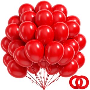 fotiomrg 100 pack red balloons 12 inch, red latex balloons for valentines day birthday wedding party decorations (with red ribbon)