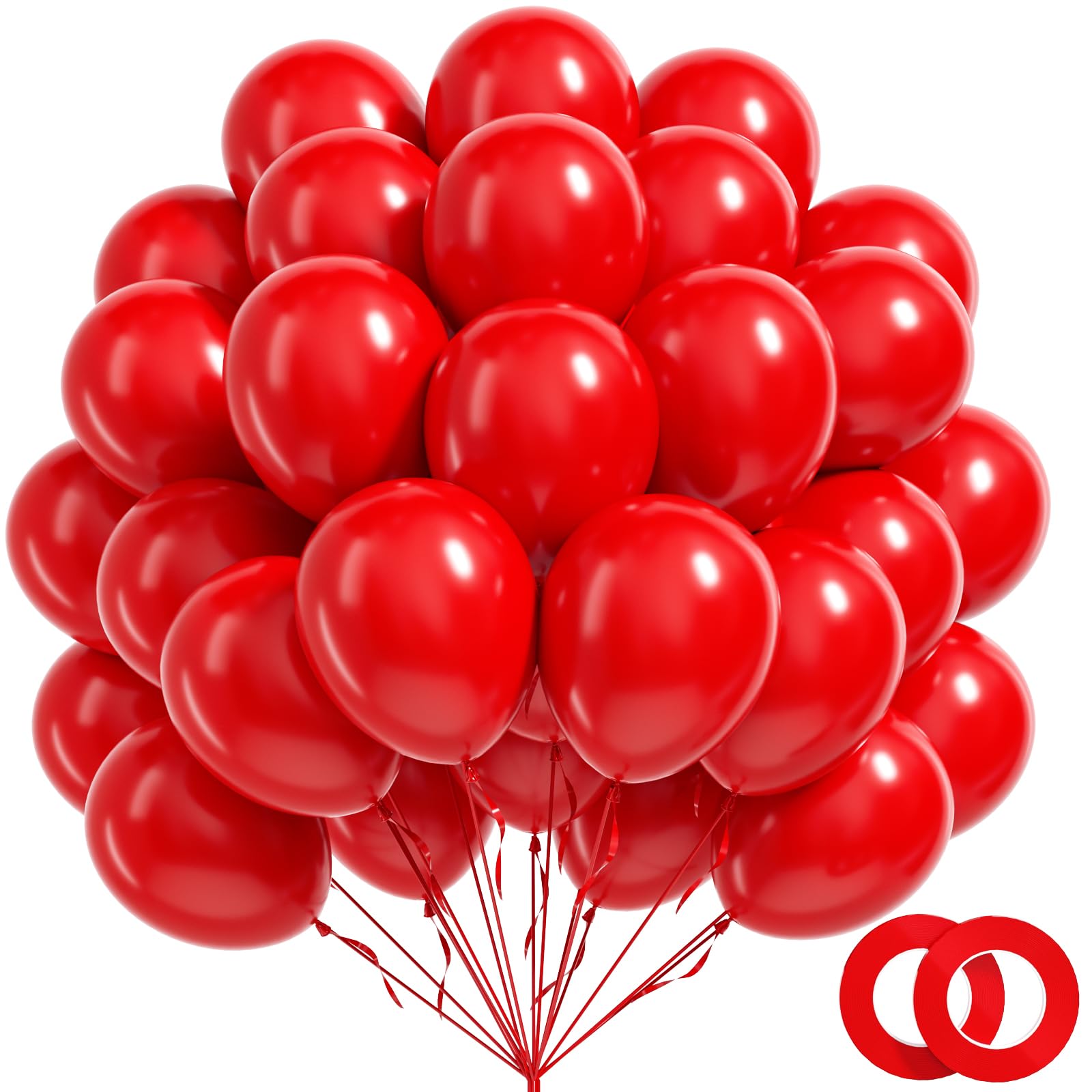 FOTIOMRG 100 Pack Red Balloons 12 inch, Red Latex Balloons for Valentines Day Birthday Wedding Party Decorations (with Red Ribbon)