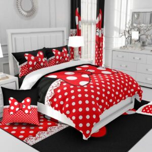 Homewish Bowknot Comforter Set Twin Size,White Dots Bedding Set 2pcs for Kids Teens Girls Boys Room Decor,Romantic Princess Style Quilt Set Red and Black Duvet Insert with 1 Pillowcase