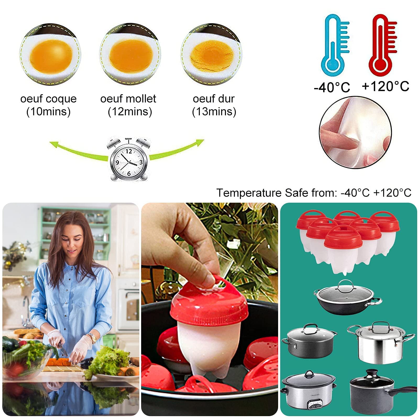 Cooker - Hard Boiled Eggs without the Shell, 6PCS/Set Egg Poachers Cooker Silicone Non-stick Egg Boiler Cookers,Silicone Boiled Steamer Eggies, BPA Free