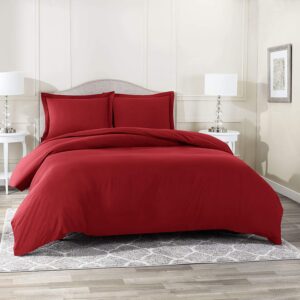 elf linen 800 thread count supima elc cotton ultra soft & durable 3-pcs duvet set (with zipper closure & use corner ties) solid (king/cal-king, burgundy)