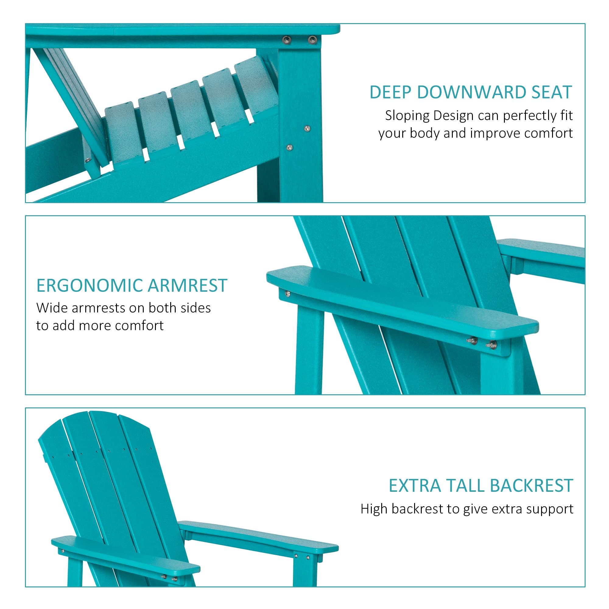 Outsunny Adirondack Chair, HDPE Fire Pit Chair, Weather Resistant Outdoor Chair for Patio, Garden, Backyard, Lawn, Turquoise