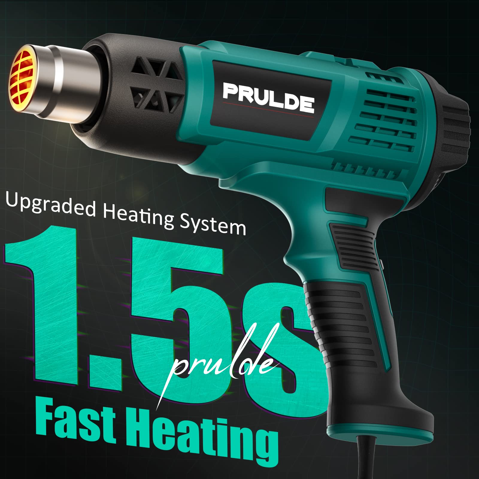 PRULDE Heat Gun - Variable Temperature Settings, Hot Air Gun with 6.56Ft UL Cord for Vinyl Wrap, Crafts, Shrink Tubing/Wrapping, Wire Connectors, Paint Removal HG0240-US