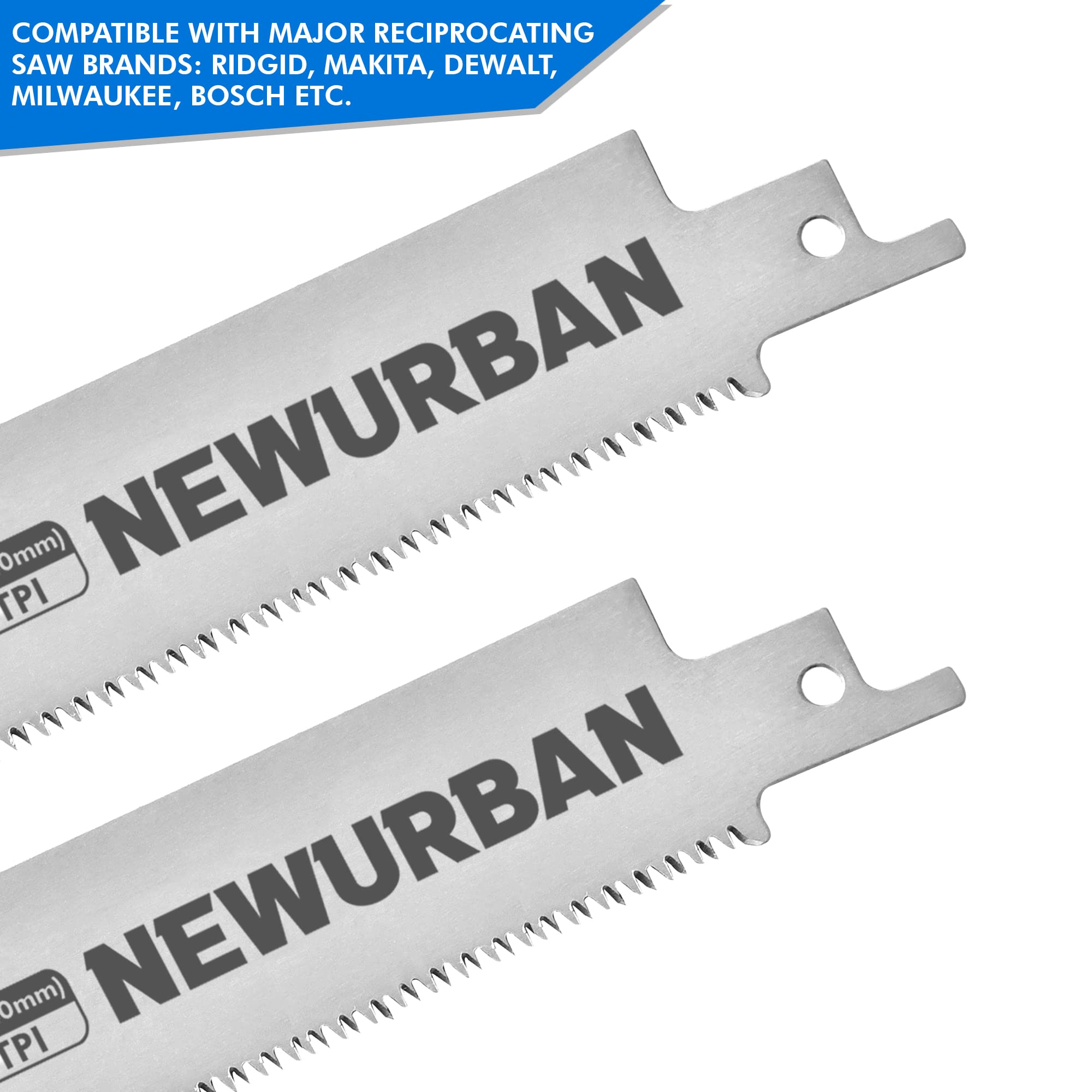 NEWURBAN 5 Pack Stainless Steel Reciprocating Saw Blades 8TPI / 9.5 in (240mm) for Frozen Meat Bone Food Cutting - Bonesaw Blade