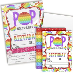 pop on over popper toy fidget themed birthday party invitations for kids, 20 5x7 fill in cards with twenty white envelopes by amandacreation