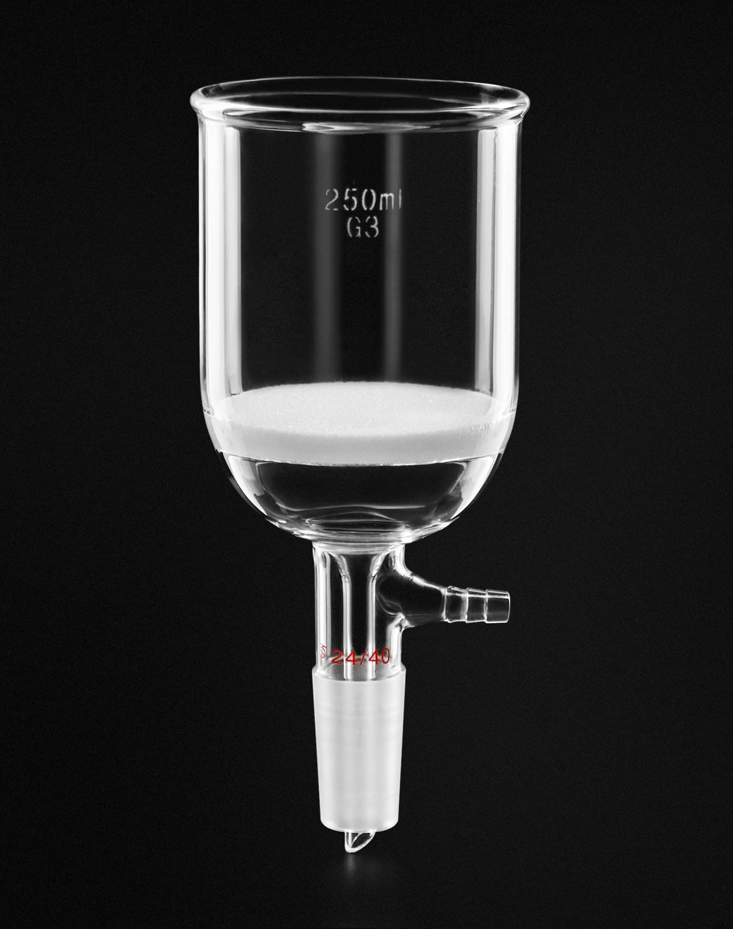 QWORK 250ml Buchner Funnel, Borosilicate Glass Buchner Filtering Funnel with 24/40 Standard Taper Inner Joint, Medium Frit (G3) Lab Glassware with Vacuum Serrated Tubulation