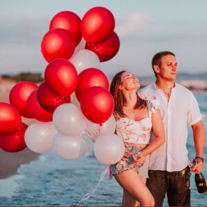 FOTIOMRG 100 Pack Red Balloons 12 inch, Red Latex Balloons for Valentines Day Birthday Wedding Party Decorations (with Red Ribbon)