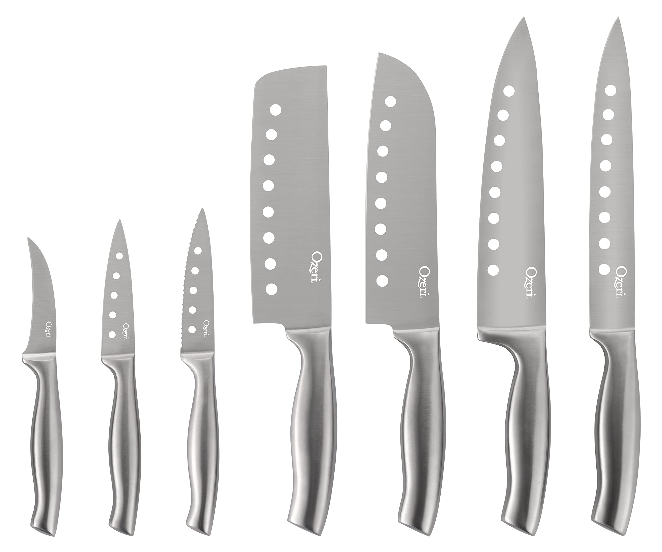 Ozeri 8-Piece Stainless Steel Knife Set, with Japanese Stainless Steel Slotted Blades,Silver