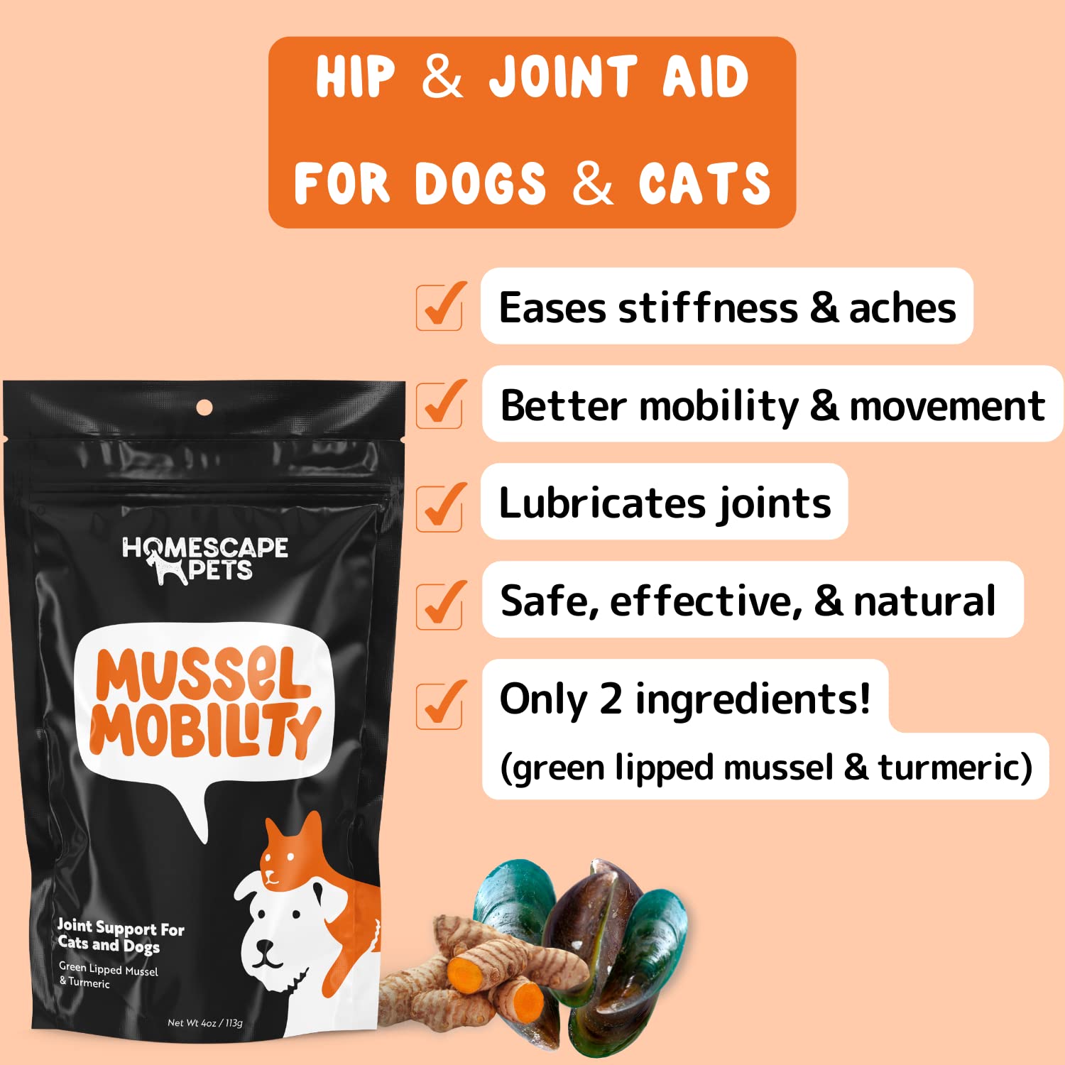 Homescape Pets 3-Piece Health Bundle - Daily Thrive Oil for Immune Health and Energy + Restful Pet Oil for Anxiety & Stress + Mussel Mobility Powder for Hip & Joint Health, Arthritis