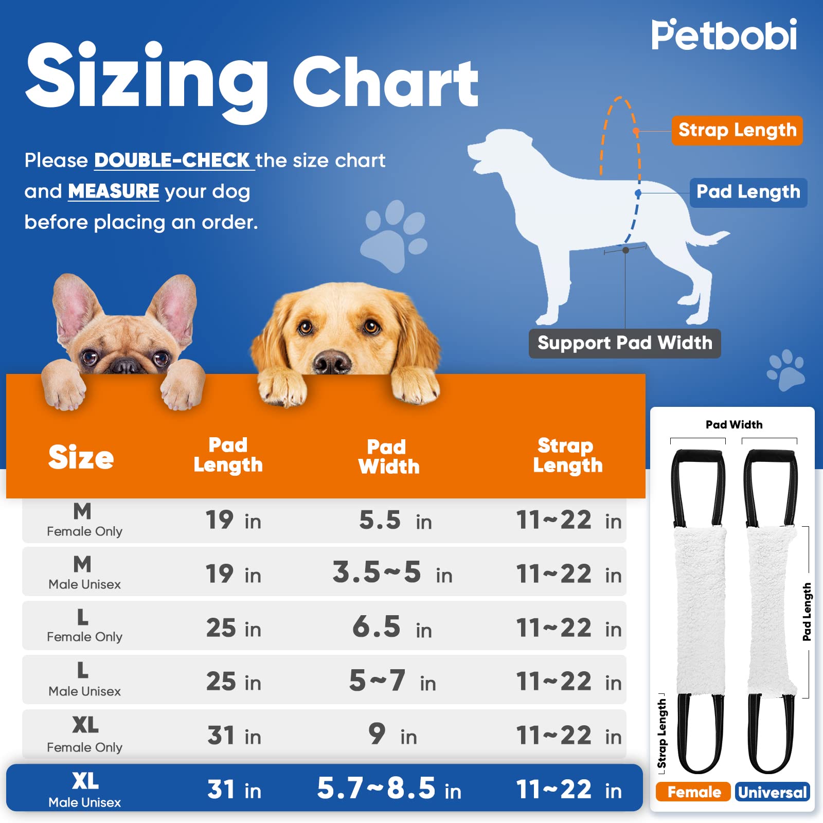 Petbobi Dog Sling for Large Dogs Hind Leg Support, Dog Hip Harness Support to Help Lift The Rear Legs for Older Dogs and Dogs with Limited Mobility, Suitable for Extra Large Unisex Dogs Black