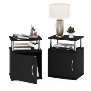 Furinno Jaya End Side Sofa Table/Nightstand with Door, 2-Pack, Americano/Chrome