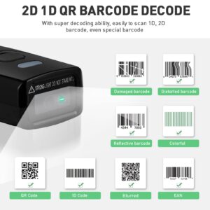 2D Barcode Scanner Bluetooth, JRHC Portable 3 in 1 USB Wired & 4.2 Bluetooth & 2.4G Wireless Qr Code Scanner Mini 1D 2D PDF417 Data Matrix Bar Code Scans Work with Windows, Android, iOS, Tablets