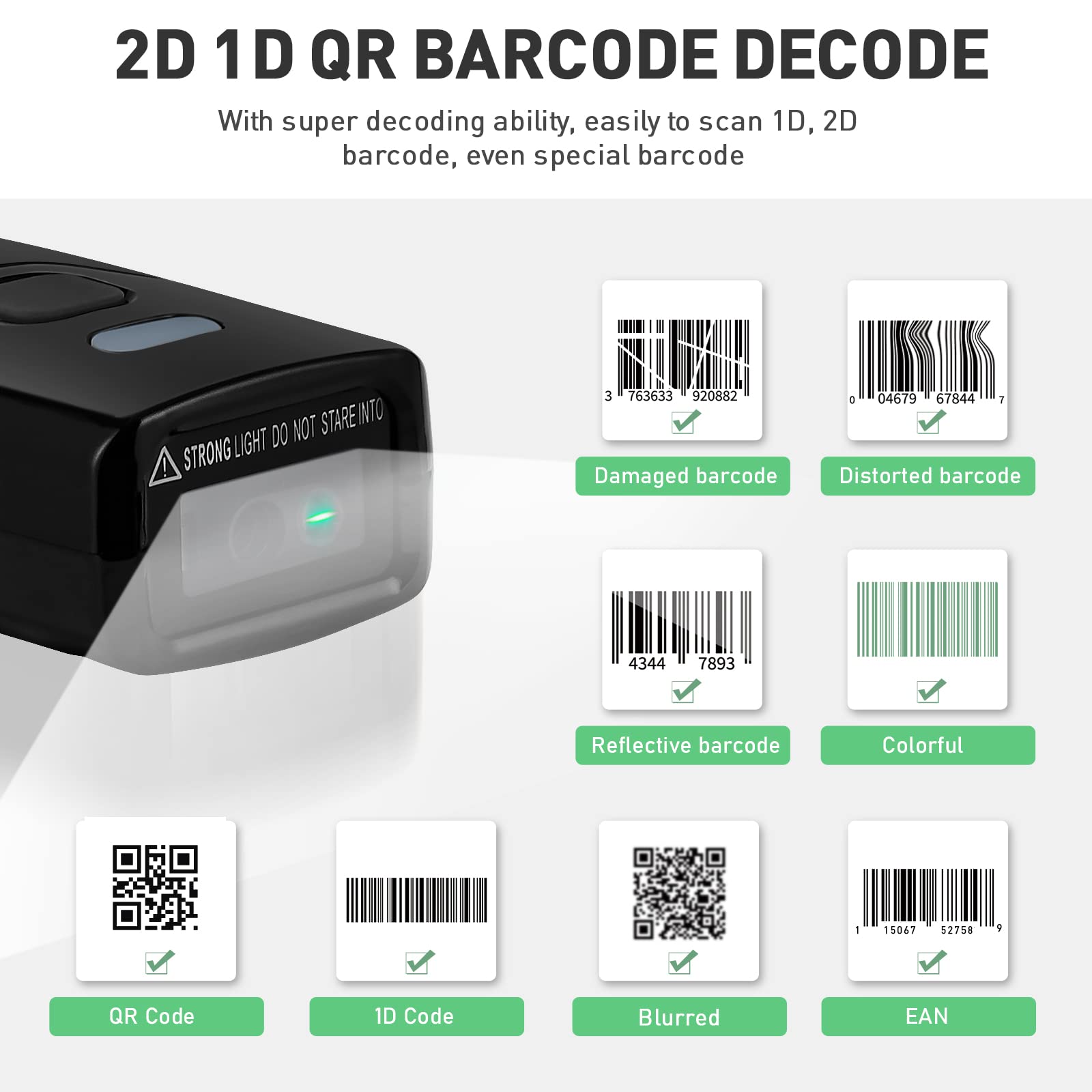 2D Barcode Scanner Bluetooth, JRHC Portable 3 in 1 USB Wired & 4.2 Bluetooth & 2.4G Wireless Qr Code Scanner Mini 1D 2D PDF417 Data Matrix Bar Code Scans Work with Windows, Android, iOS, Tablets