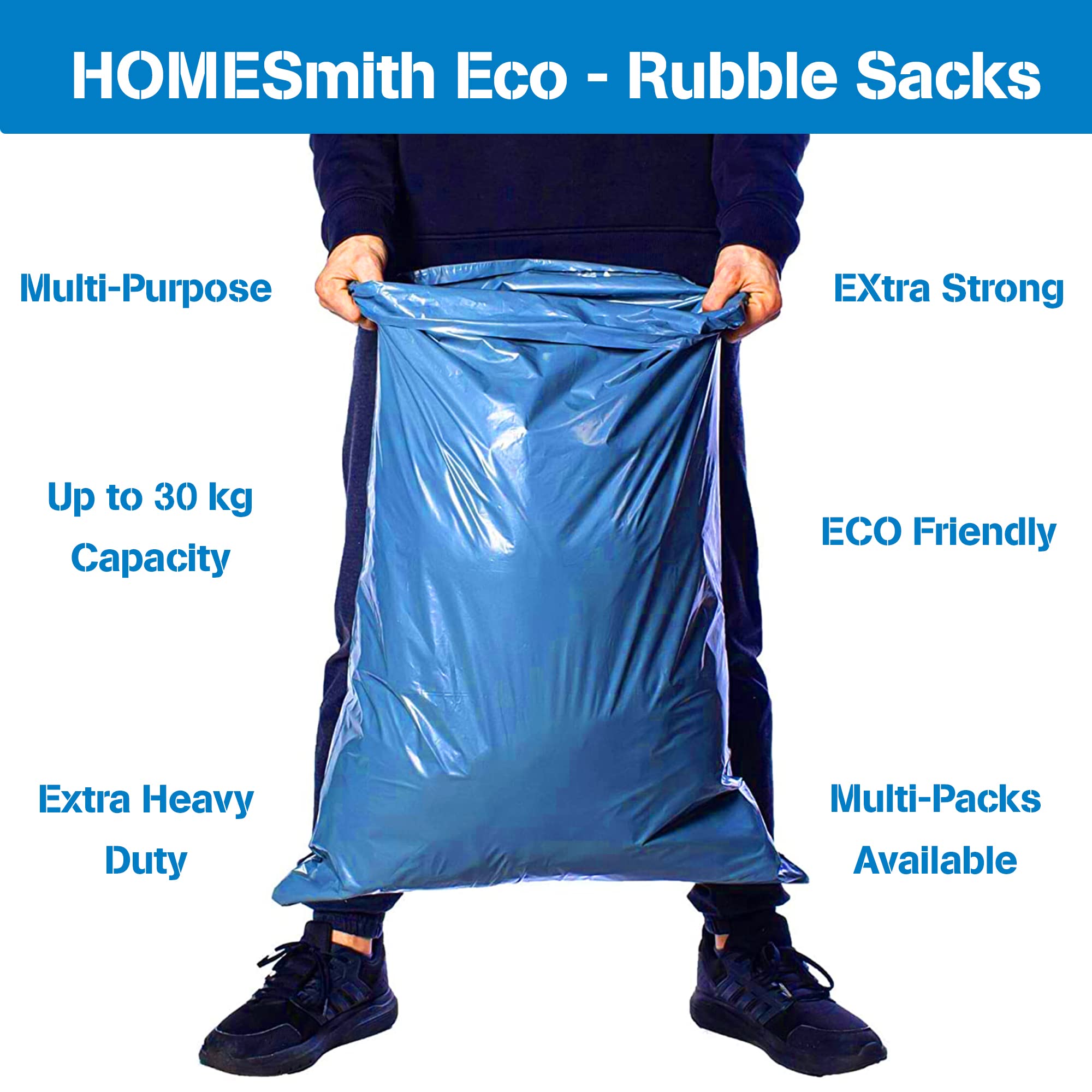 HOMESmith Large Heavy Duty Rubble Blue Sacks Builders and DIY Choice Rubble Bags - Pack of 25