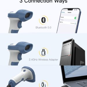 Inateck Bluetooth Barcode Scanner with Charging Base, 2D Wireless, Bundle Product, BCST-73 and BS04001