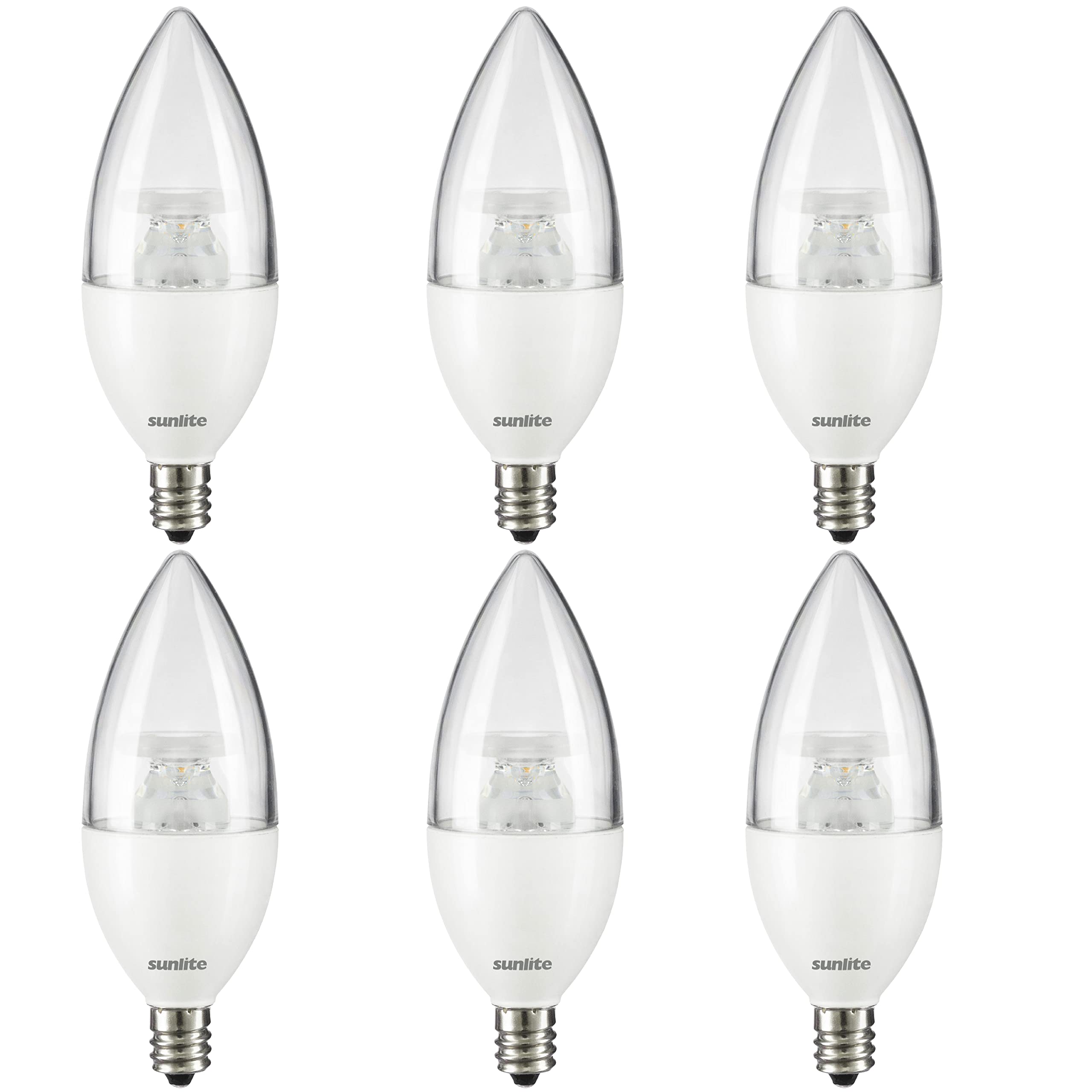 Sunlite 41637 LED B11 Clear Torpedo Tip Chandelier Light Bulb, 4.5 Watts (40W Equivalent) 300 Lumens, Candelabra E12 Base, Dimmable Energy Star and ETL Certified, 3000K Warm White, 6 Count