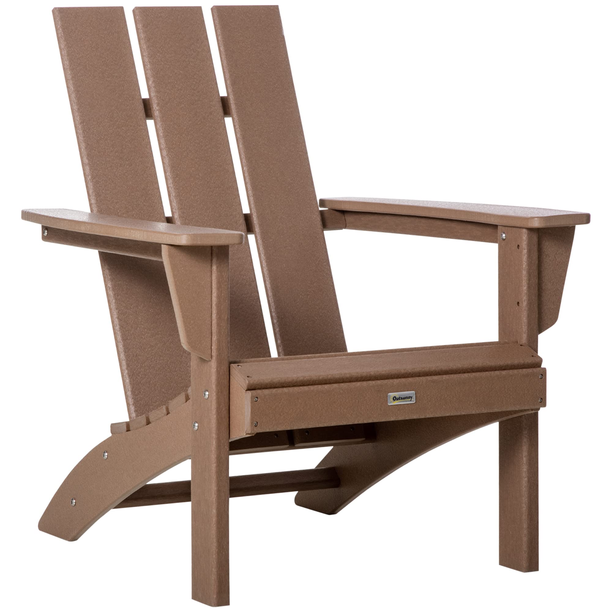 Outsunny Patio Adirondack Chair, Outdoor HDPE Fire Pit Chair, Weather Resistant Outdoor Chair with High-Back, Patio Chair for Deck, Garden, Backyard, Brown