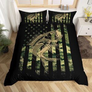 bass fish camouflage bedding set full pike fish camo duvet cover for women men room kids farmhouse fishing decor comforter cover set fishman wild bedspread cover 3pcs zipper green black full size