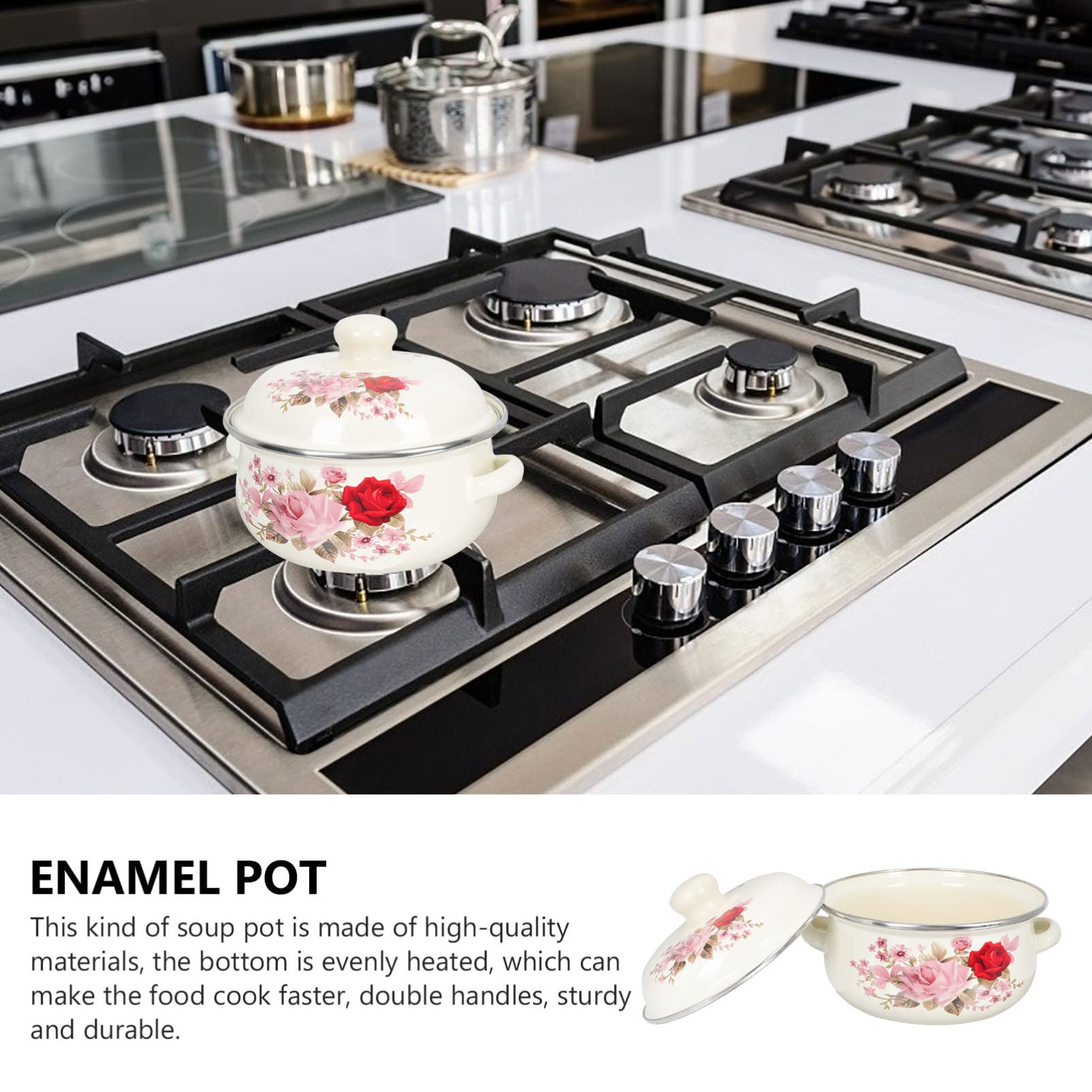 Cabilock Enamel Pot Retro Enamel Stockpot Cooking Pot Enamel Soup Pot Stew Pot Pasta Pot with Lid Milk Sauce Pot for Stew Sauce Reheat Food Induction Oven Gas Stovetops Stock Pot