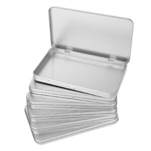 dajave 6 pack metal rectangular hinged tin box container, sliver tin empty box with lid, mini tin containers for watercolor, jewelry, makeup, candy, craft organize(4.2x7x0.6 inch)