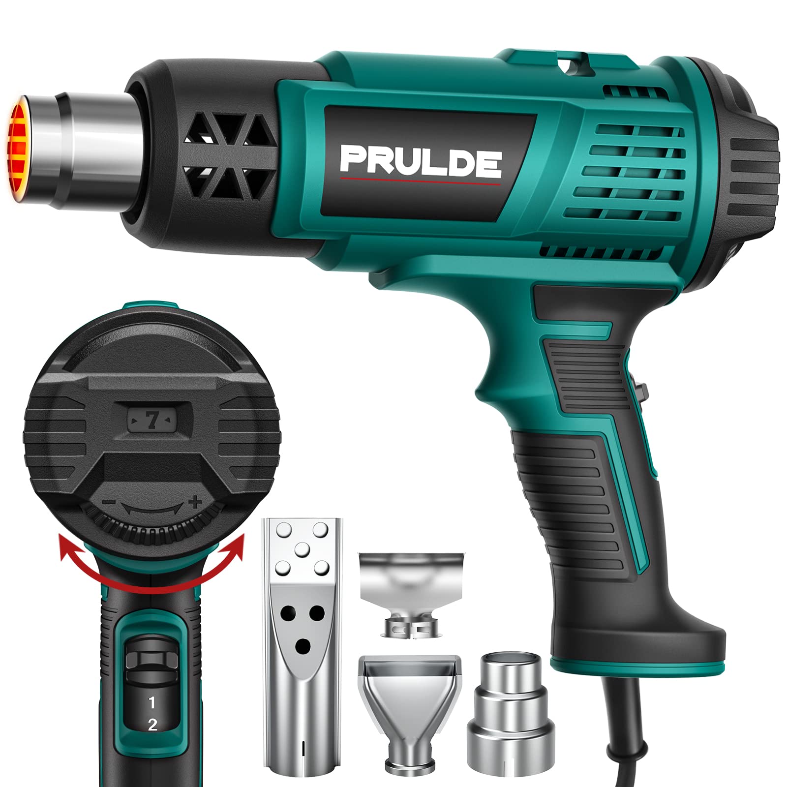 PRULDE Heat Gun - Variable Temperature Settings, Hot Air Gun with 6.56Ft UL Cord for Vinyl Wrap, Crafts, Shrink Tubing/Wrapping, Wire Connectors, Paint Removal HG0240-US