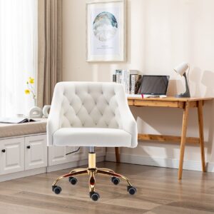 hegmentine Modern Home Office Chair Desk Chair Task with Wheels Swivel Vanity Chair Makeup Chair Height Adjustable Chairs Velvet Living Room, Bedroom(White)