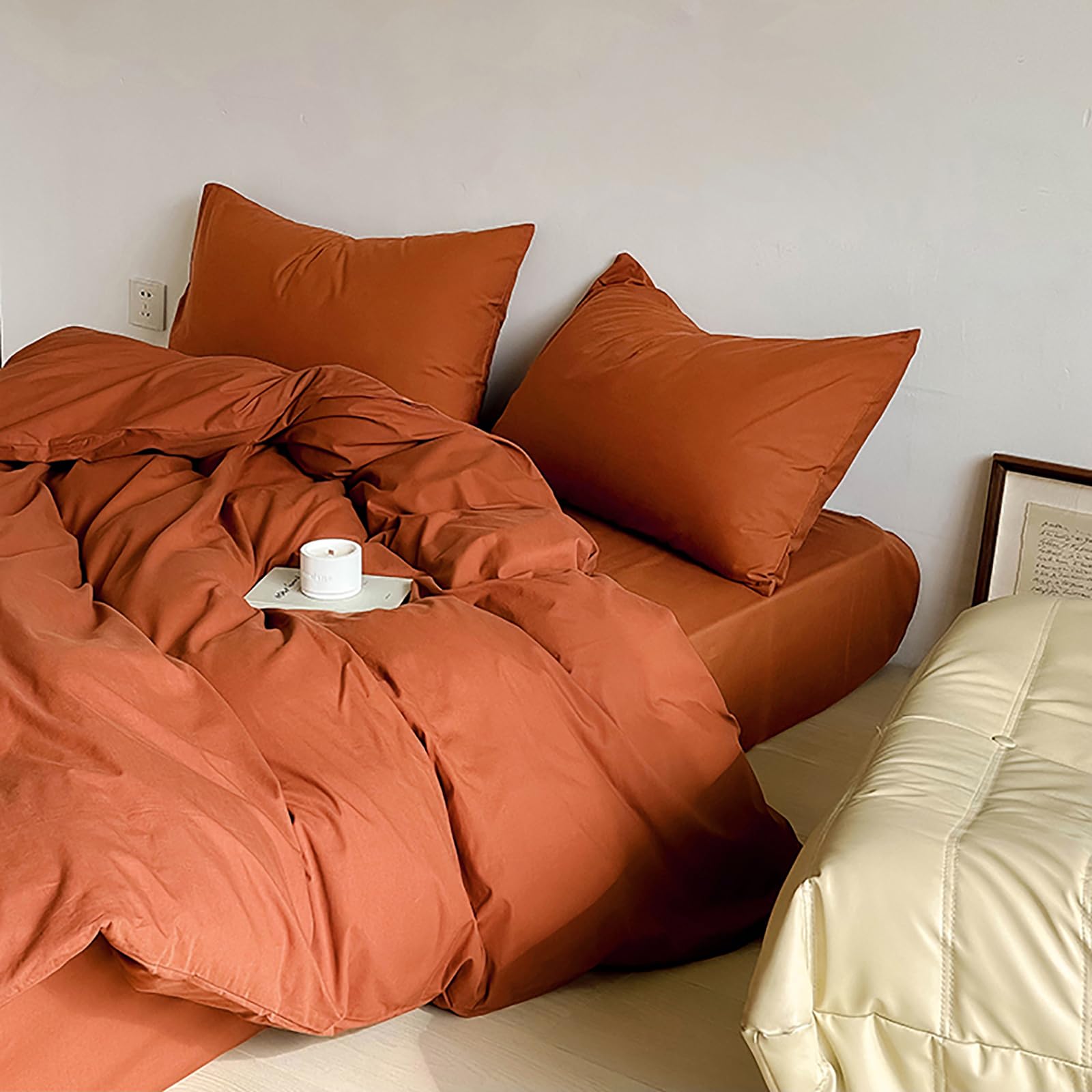 Cottonight Burnt Orange Comforter Set Full Rust Caramel Bedding Comforter Set Modern Soft Reddish Orange Blanket Quilts Solid Terracotta Caramel Orange Comforter Set for Full Bed