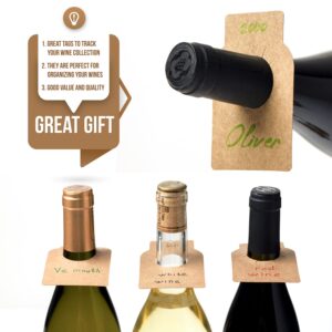 Colibrox Plain Kraft Paper Wine Bottle Tags (200 Pcs) - Durable Blank Wine Bottle Neck Tags, 2¼ x 3½ Inches with 1.1-Inch Hole - Multiuse Brown Kraft Paper Tags - Disposable Wine Vintage Tags