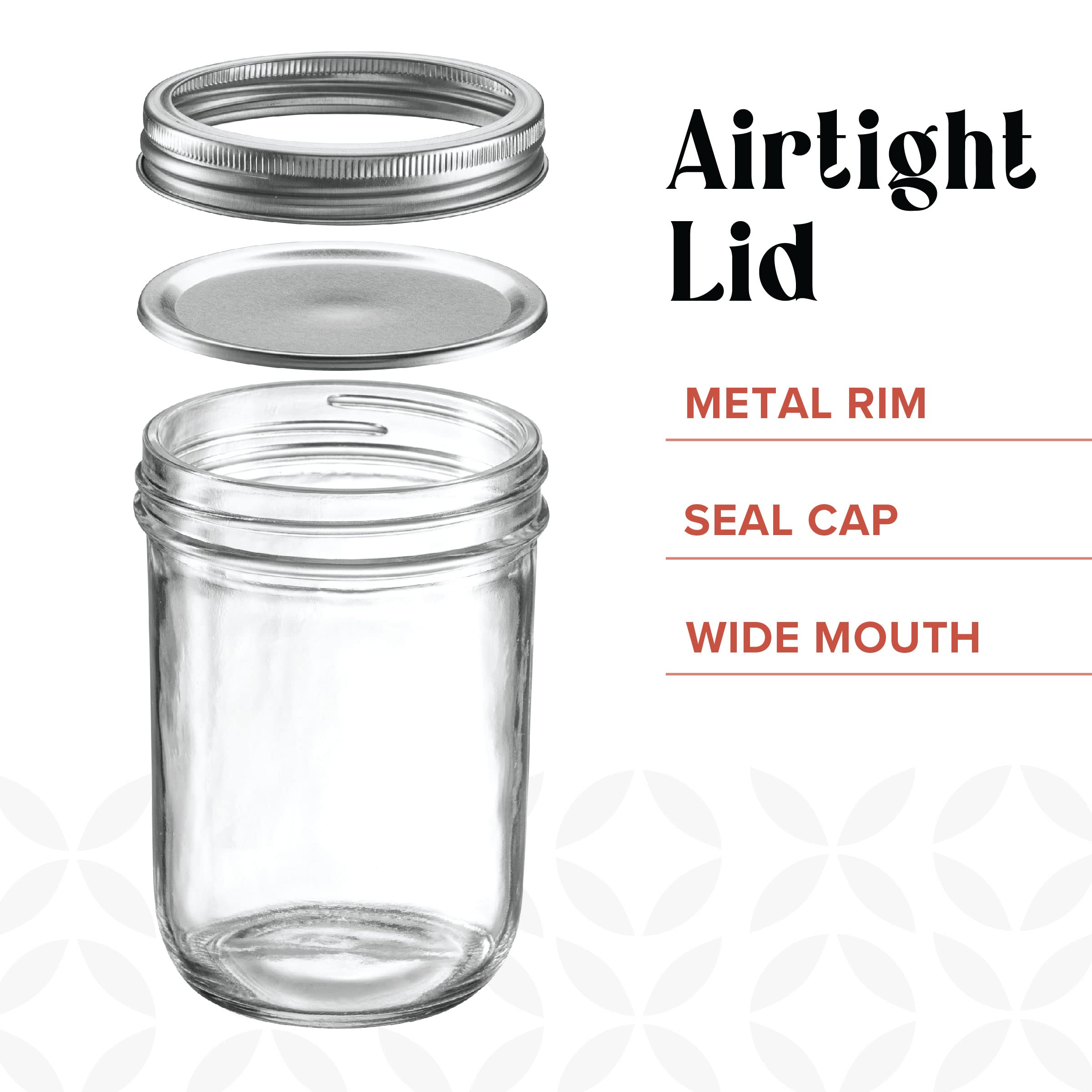 [ 6 Pack] 16 oz. Wide-Mouth Glass Mason Jars with Metal Airtight Lids and Bands for 1 Pint Canning, Preserving, & Meal Prep