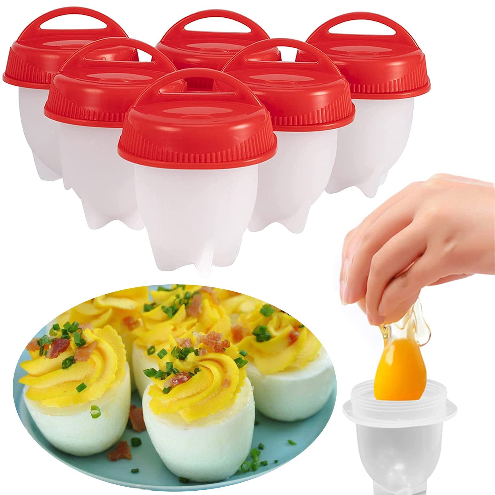 Cooker - Hard Boiled Eggs without the Shell, 6PCS/Set Egg Poachers Cooker Silicone Non-stick Egg Boiler Cookers,Silicone Boiled Steamer Eggies, BPA Free