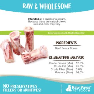 Raw Paws Pet 4-inch Beef Whole Raw Frozen Marrow Bones for Dogs Large, 12-ct - Made in USA Frozen Raw Bones for Dogs - Raw Meaty Dog Bones for Large Dogs - Raw Dog Bones - Beef Marrow Bones Dogs Raw