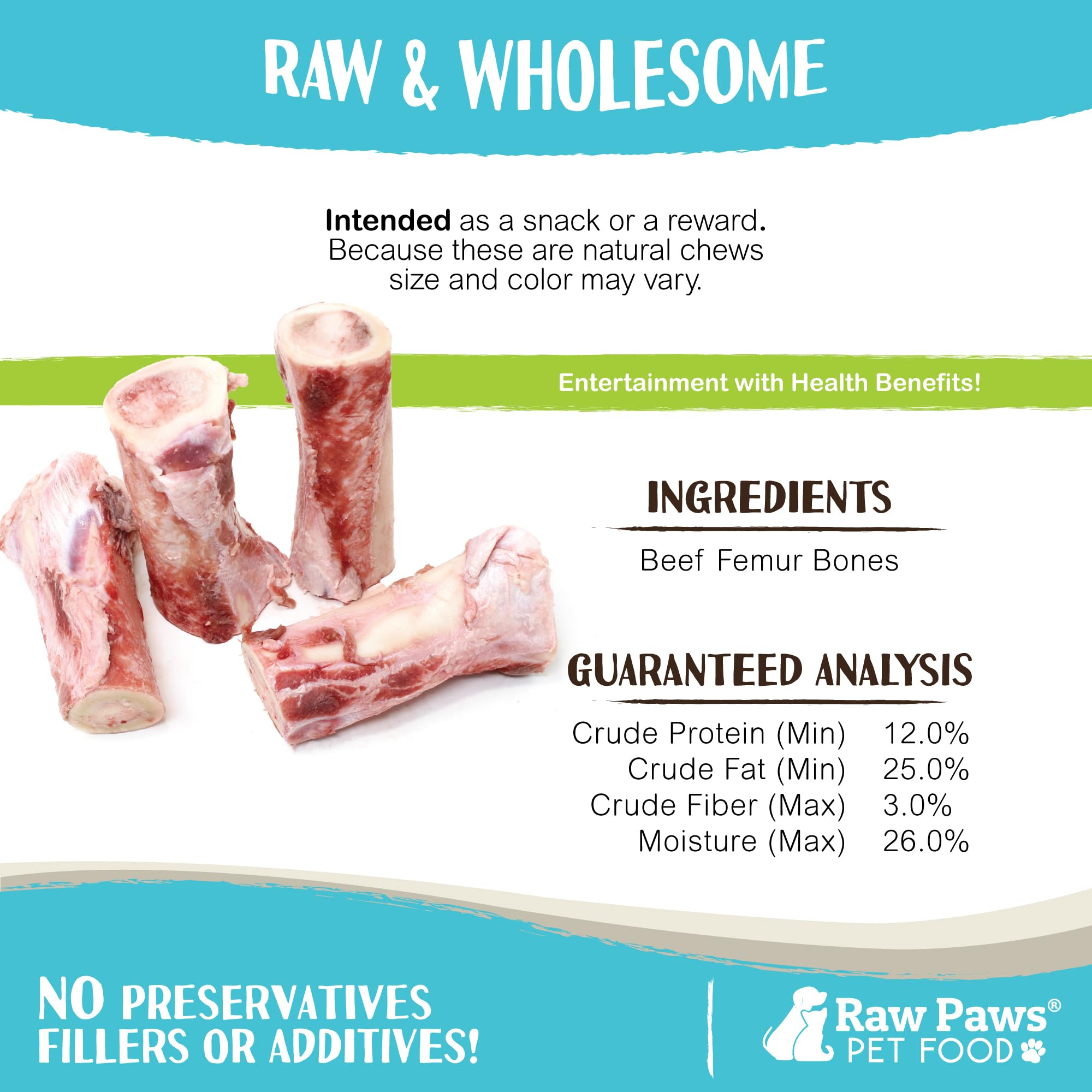 Raw Paws Pet 4-inch Beef Whole Raw Frozen Marrow Bones for Dogs Large, 12-ct - Made in USA Frozen Raw Bones for Dogs - Raw Meaty Dog Bones for Large Dogs - Raw Dog Bones - Beef Marrow Bones Dogs Raw