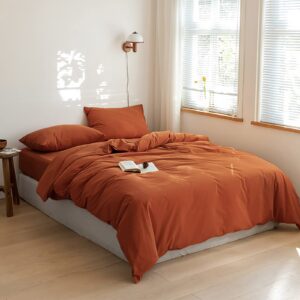 Cottonight Burnt Orange Comforter Set Full Rust Caramel Bedding Comforter Set Modern Soft Reddish Orange Blanket Quilts Solid Terracotta Caramel Orange Comforter Set for Full Bed