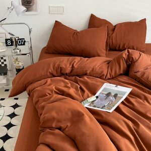 Cottonight Burnt Orange Comforter Set Full Rust Caramel Bedding Comforter Set Modern Soft Reddish Orange Blanket Quilts Solid Terracotta Caramel Orange Comforter Set for Full Bed