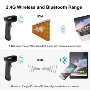 JRHC Bluetooth QR Barcode Scanner, PDF417 Rechargeable Code Scanner Wireless, Data Matrix 2D Barcode Rearder Cordless Connect Smart Phone, Tablet, PC, CCD Code Reader Work with Windows, Mac,Android