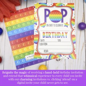 Pop On Over Popper Toy Fidget Themed Birthday Party Invitations for Kids, 20 5x7 Fill In Cards with Twenty White Envelopes by AmandaCreation