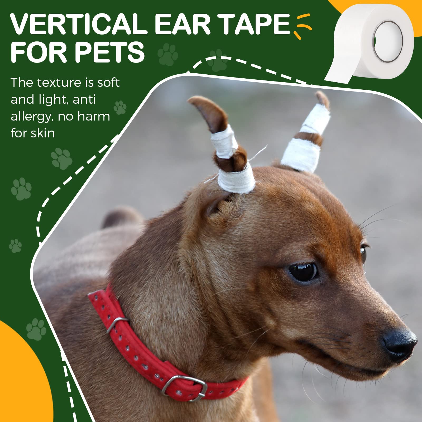 1 Inch x 30 Feet Ear Tape for Dogs and 4 Inch Bamboo Buds Non Woven Dog Ear Forms Cotton Dog Ear Swabs Self Adhesive Doberman Ear Support Bamboo Handle Ear Buds for Dogs Dog Ear Care Kit for Cat Dog