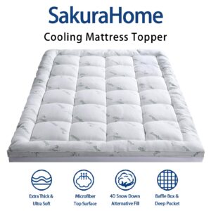 Mattress Topper Twin Size, Cooling Extra Thick Breathable Viscose Made from Bamboo Mattress pad, Soft Quilted Fitted Mattress Cover with 1000 GSM Down Alternative Fill (8-21”Deep Pocket)