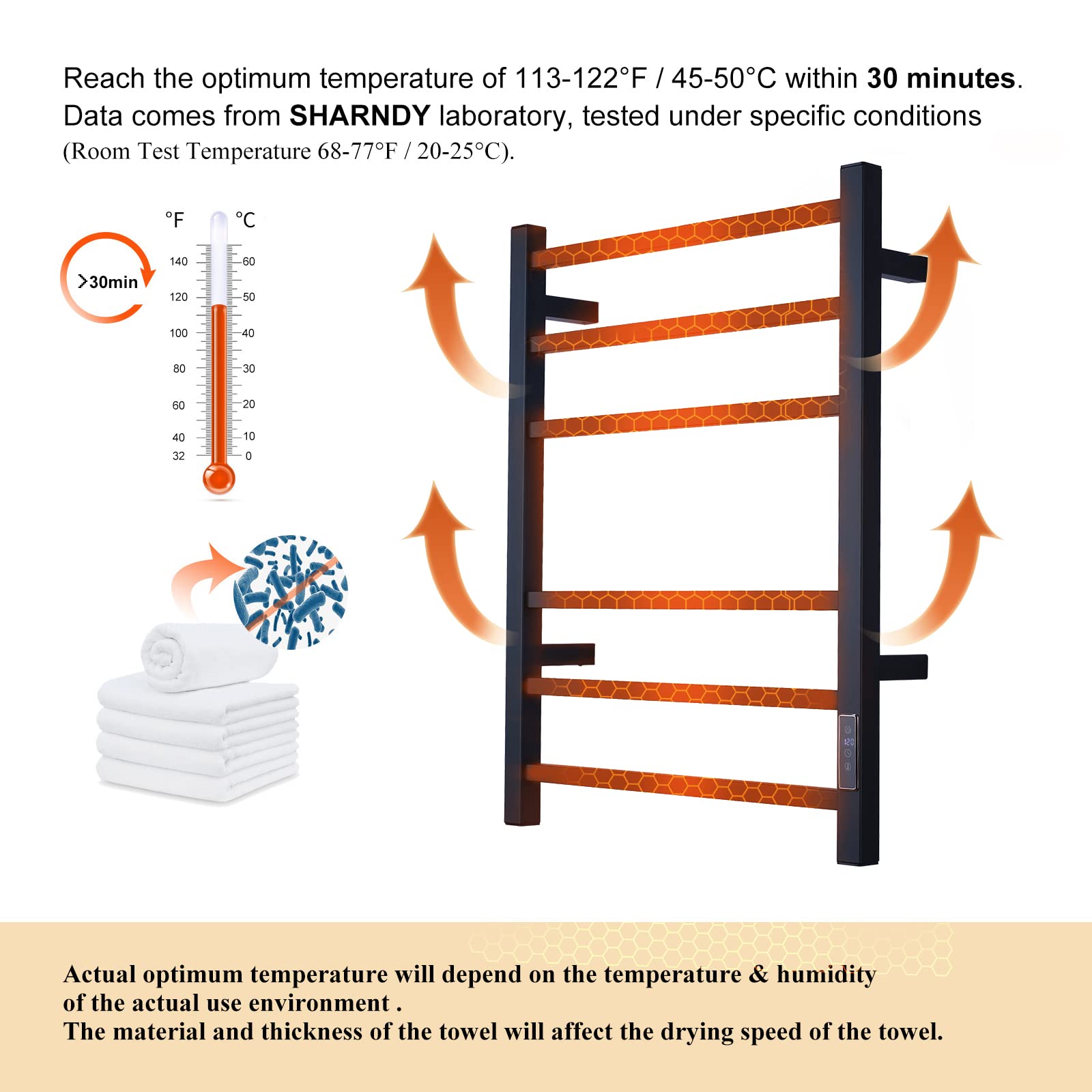 SHARNDY Towel Warmer with Built-in Timer ETW13CS for Bathroom Wall Mounted Bath Towel Heater Plug-in Electric Heated Towel Rack Brushed