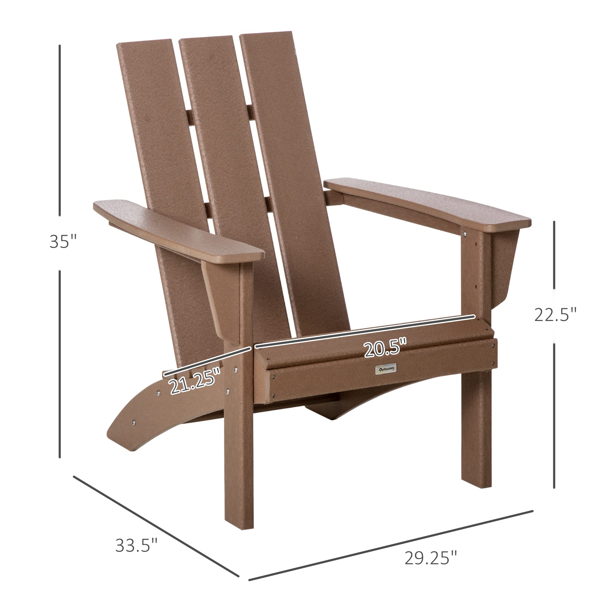 Outsunny Patio Adirondack Chair, Outdoor HDPE Fire Pit Chair, Weather Resistant Outdoor Chair with High-Back, Patio Chair for Deck, Garden, Backyard, Brown