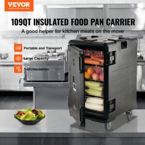 VEVOR Insulated Food Pan Carrier, 127 Qt Hot Box for Catering, LLDPE Food Box Carrier w/Double Buckles, Front Loading Food Warmer w/Handles, End Loader w/Wheels for Restaurant, Canteen, etc. Black