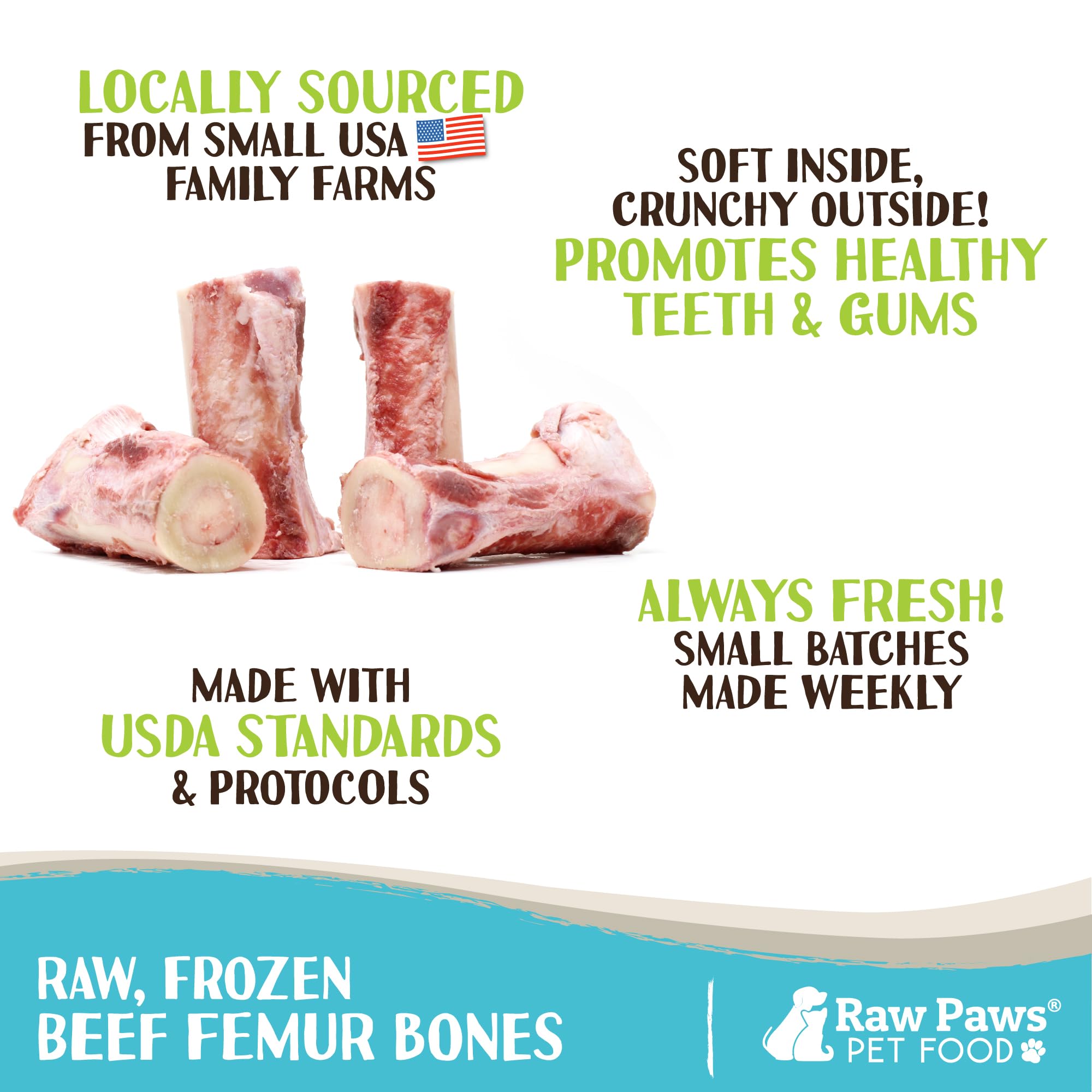 Raw Paws Pet 4-inch Beef Whole Raw Frozen Marrow Bones for Dogs Large, 12-ct - Made in USA Frozen Raw Bones for Dogs - Raw Meaty Dog Bones for Large Dogs - Raw Dog Bones - Beef Marrow Bones Dogs Raw