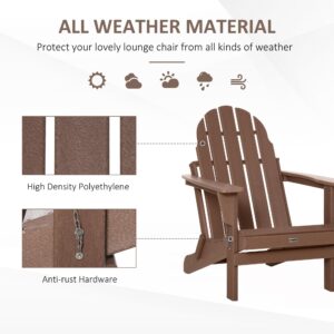 Outsunny Folding Adirondack Chair, HDPE Fire Pit Chair, Weather Resistant Outdoor Chair for Patio, Garden, Backyard, Lawn, Brown