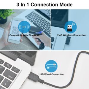 JRHC Bluetooth QR Barcode Scanner, PDF417 Rechargeable Code Scanner Wireless, Data Matrix 2D Barcode Rearder Cordless Connect Smart Phone, Tablet, PC, CCD Code Reader Work with Windows, Mac,Android