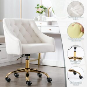 hegmentine Modern Home Office Chair Desk Chair Task with Wheels Swivel Vanity Chair Makeup Chair Height Adjustable Chairs Velvet Living Room, Bedroom(White)