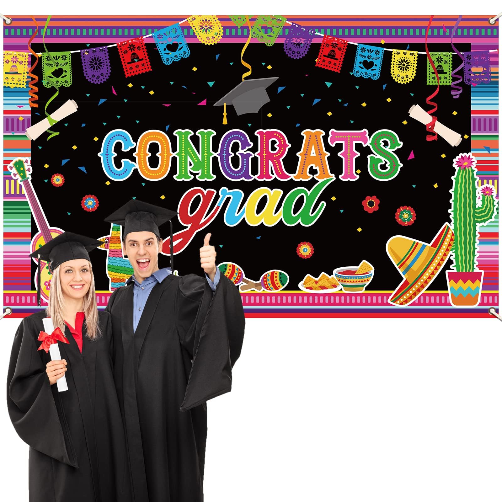 2024 Mexican Fiesta Graduation Decorations Class of 2024 Graduation Party Backdrop Mexico Graduate Banner Congrats Grad Background Grad Ceremony Supplies for Senior High College School