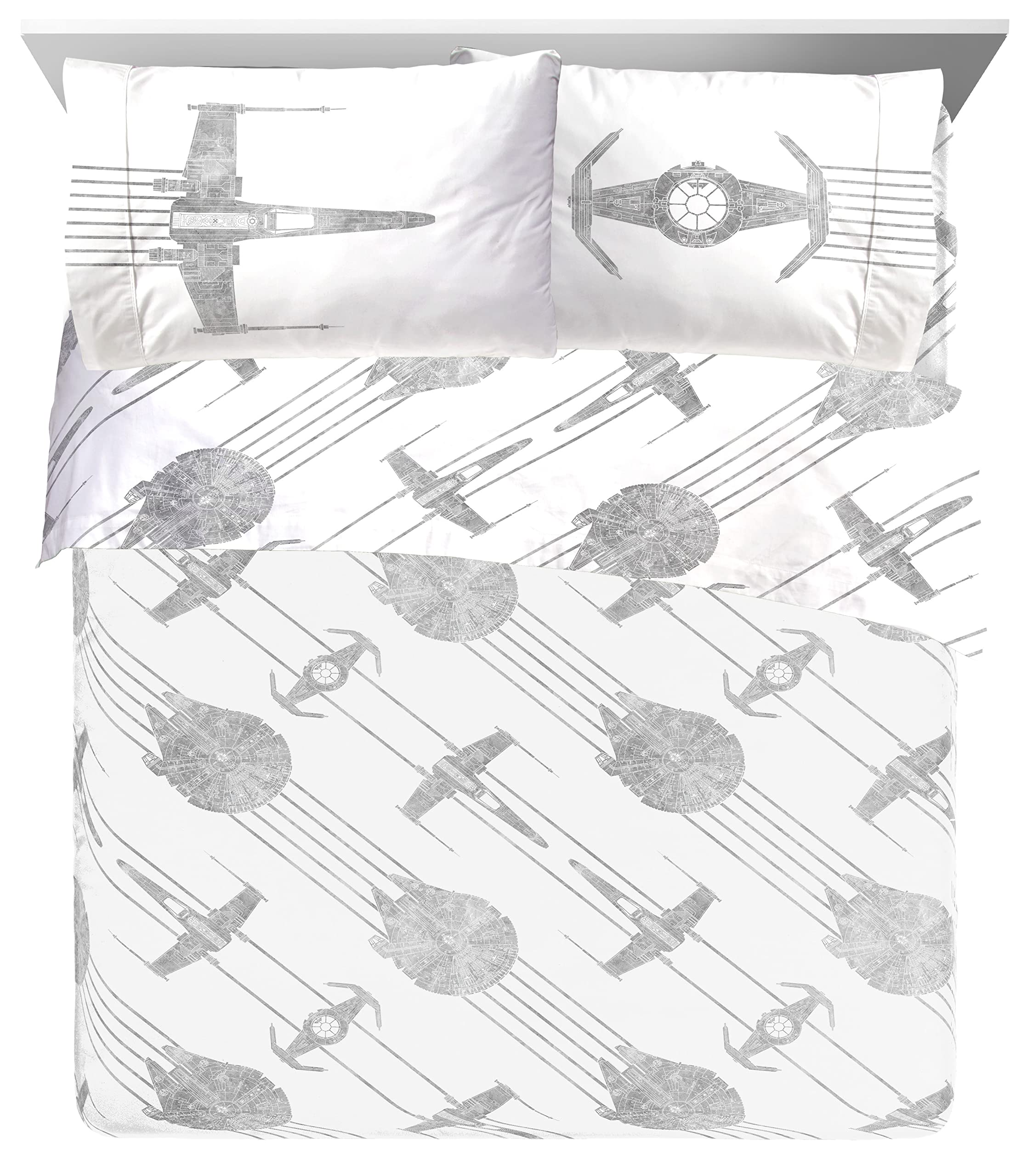 Jay Franco Star Wars Falcon Schematics Queen Size Sheet Set - 4 Piece Set Super Soft and Cozy Kid’s Bedding - Fade Resistant Microfiber Sheets