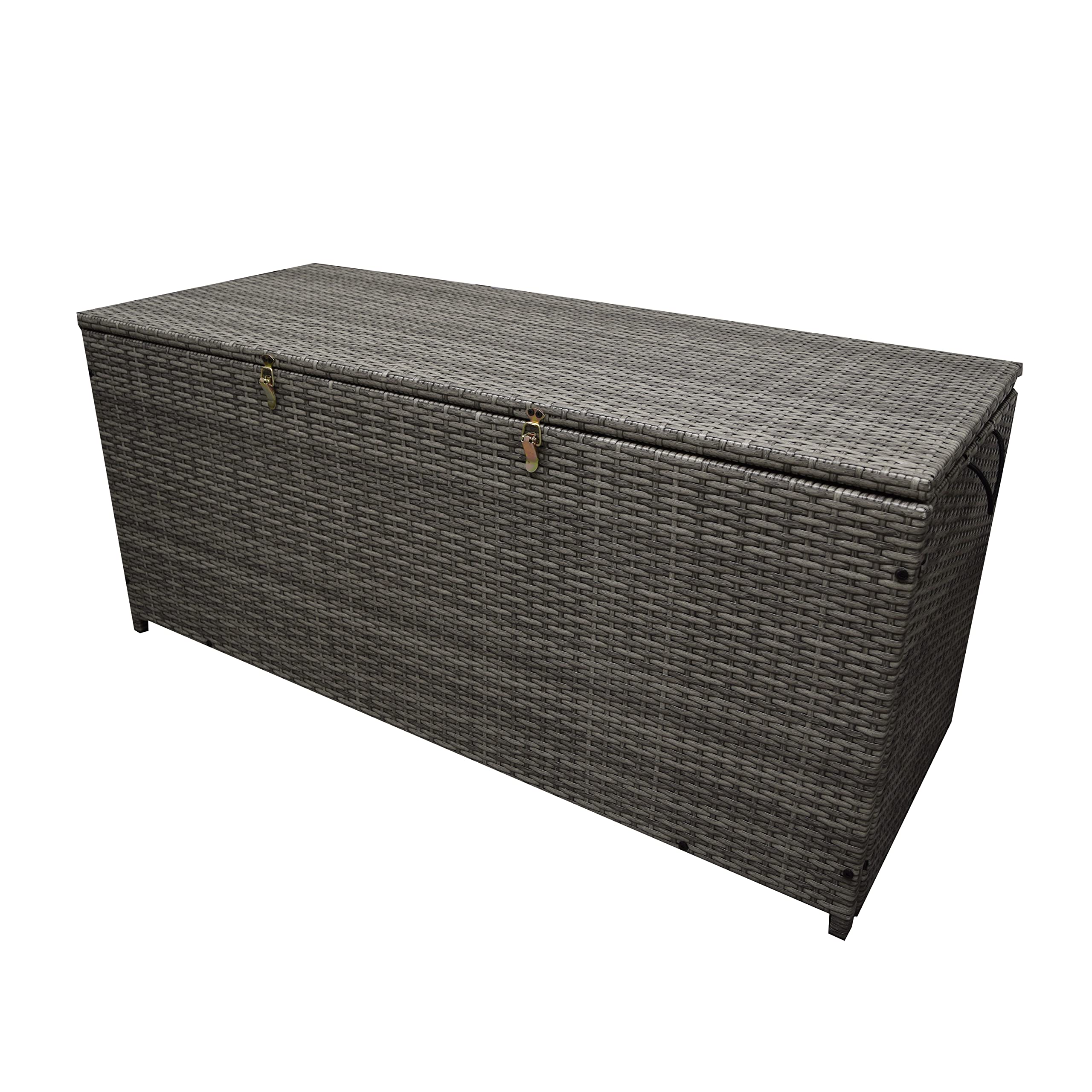 Oakland Living Grey Indoor and Outdoor Balcony Patio Deck Porch Pool 113 Gallon Wicker Storage Box Trunk Bin with Metal Frame