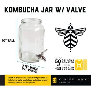 Craft A Brew - Kombucha Jar with Dispensing Valve - For Kombucha Fermentation - Includes Custom Cloth Cover- Proprietary Design