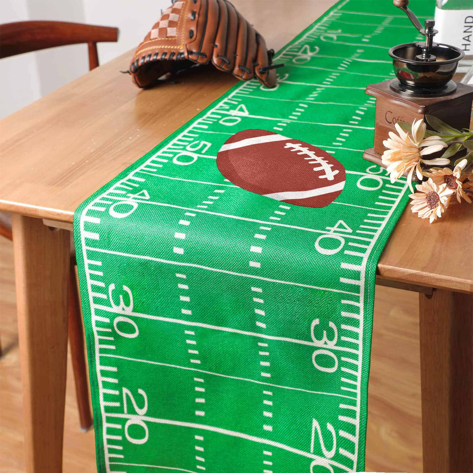 Tegeme 2 Pieces Thanksgiving Football Fall Leaves Table Runner Seasonal Autumn Harvest Kitchen Dining Table Decor Football Table Runner for Home Football Party Decoration, 14 x 72 Inch (Party)